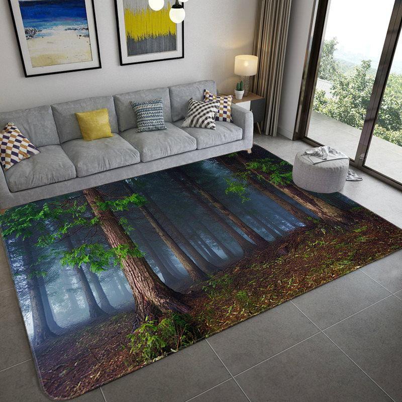Green Forest Tree Hole Flannel Area Rug - Realistic Jungle Landscape Print Soft Mat for Living Room, Non-Slip Nature Home Decor#ForestRug #TreeHoleMat #JungleLandscapeDecor #RealisticCarpet #NonSlipFlannelRug