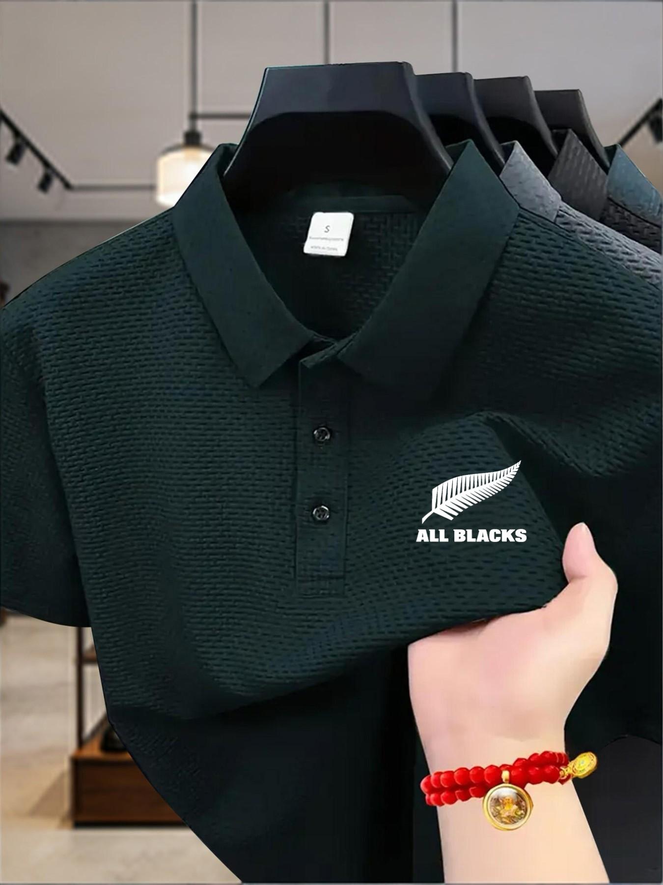 Men's Outdoor Sport Quick-Dry Short Sleeve Polo Shirt, Golf Business Casual Collar, Stretch Breathable Comfort, Rugby Print, Ideal Gift