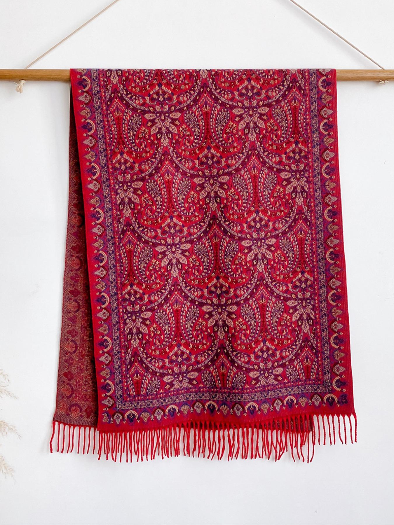 Women's Paisley Print Scarf, Soft Warm Shawl for Fall & Winter, Boho Style Woven Fabric, Casual Fashion Accessory