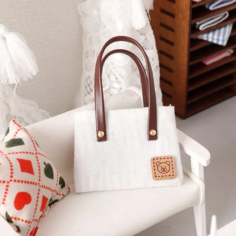 1pc Miniature Canvas Bag Mini Simulation Shoulder Bags Handbag Ornaments Accessories Micro Landscap Art Decoration Creative DIY Decor Photography Props Gifts