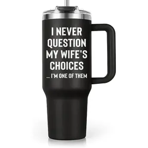 40oz Men's Insulated Mug with Handle and Straw Lid, Romantic Gift for Wedding Anniversary, Husband's Birthday, Father's Day, Christmas, Valentine's Day Travel Coffee Mug
