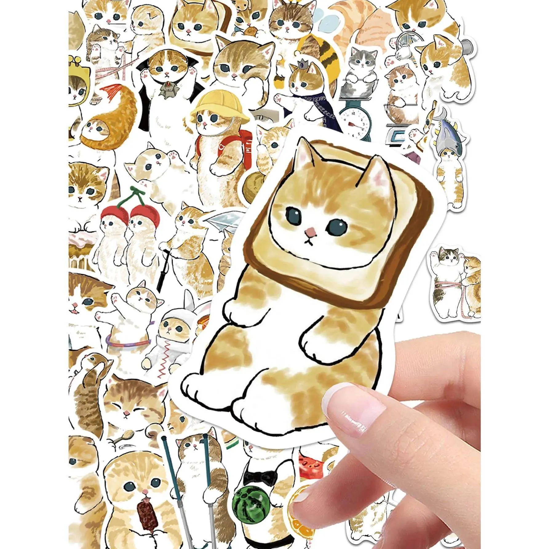 64pcs cat stickers cute cartoon orange cat decoration luggage phone case laptop skateboard guitar DIY waterproof stickers