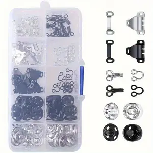 1set 50 pairs of 3 styles of skirt buckles, collar hooks, and pants hooks with concealed buckles. Sewing button clothing fixing tool with metal button fasteners. Suitable for DIY pants, skirts, dresses, and hand sewing
