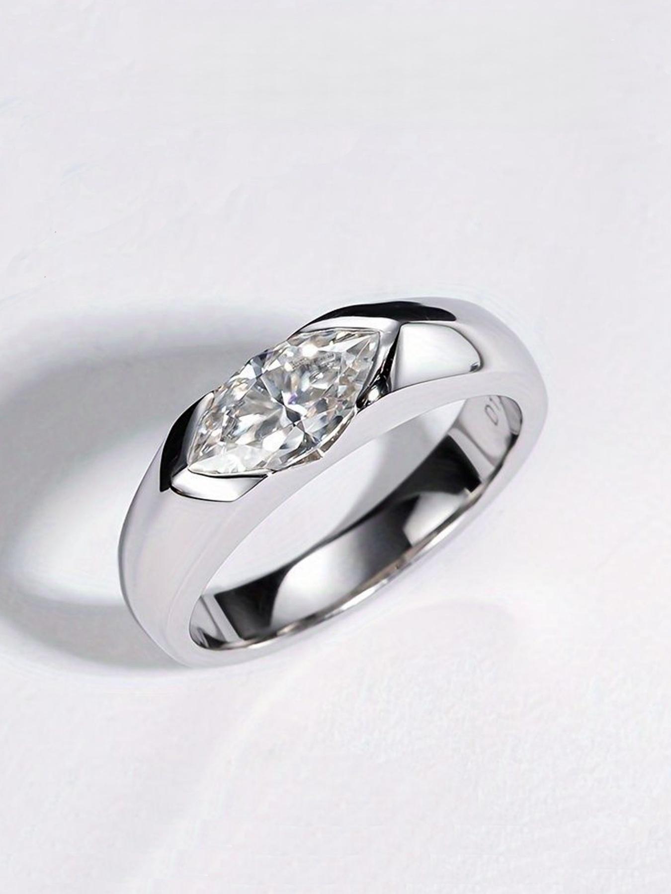 1 Carat 5*10mm Marquise Cut Moissanite Half-Bezel Couple Rings, S925 Silver, Suitable for Daily Wear, Proposal & Wedding, Ideal Gift for Valentine’s Day, Birthday, Anniversary & Date