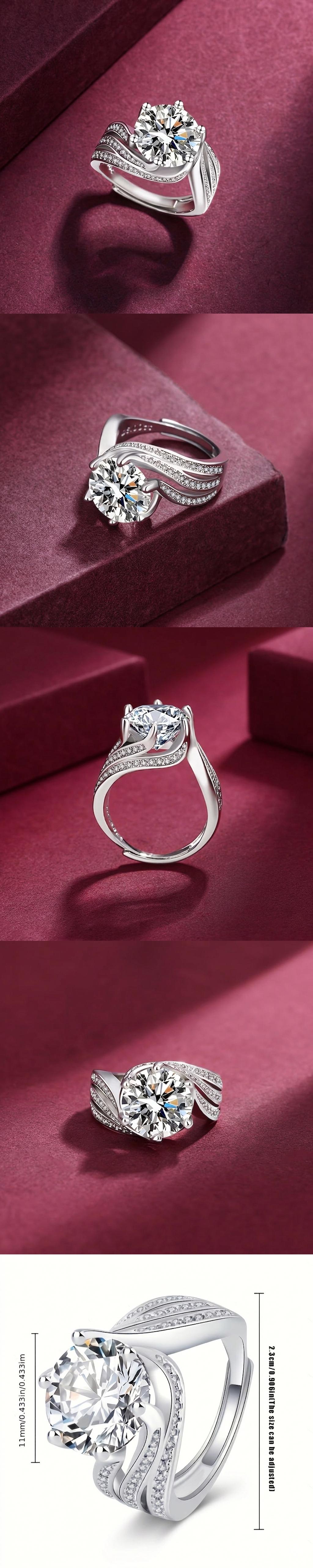 Elegant Adjustable Women's Ring, Luxurious Style, Fashionable Jewelry, Perfect for Weddings and Parties, Ideal Birthday Gift