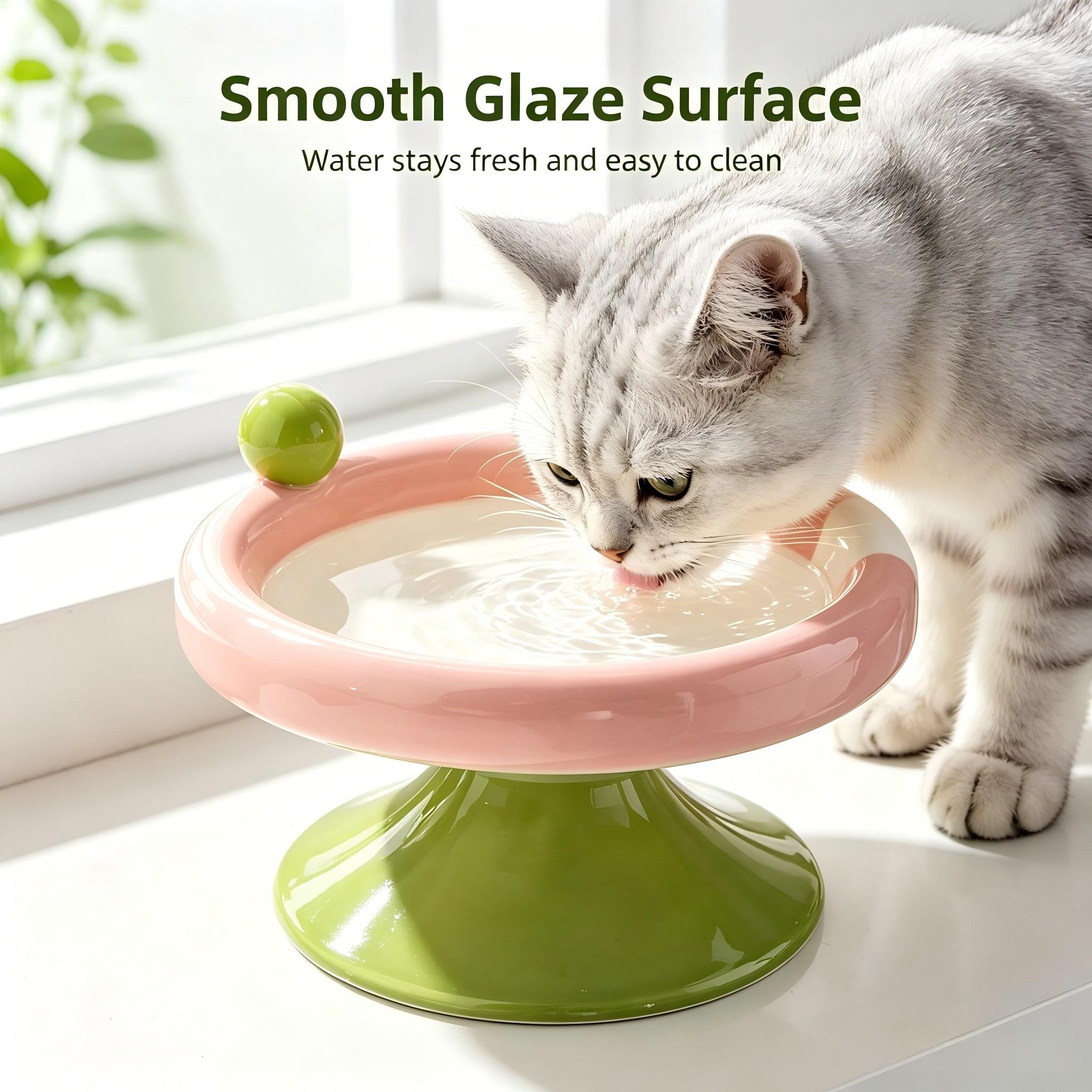 Macaron Color Cute Ceramic Elevated Cat Feeding Bowl, Small Raised Food Dish for Cats and Small Dogs, Reduces Neck Strain