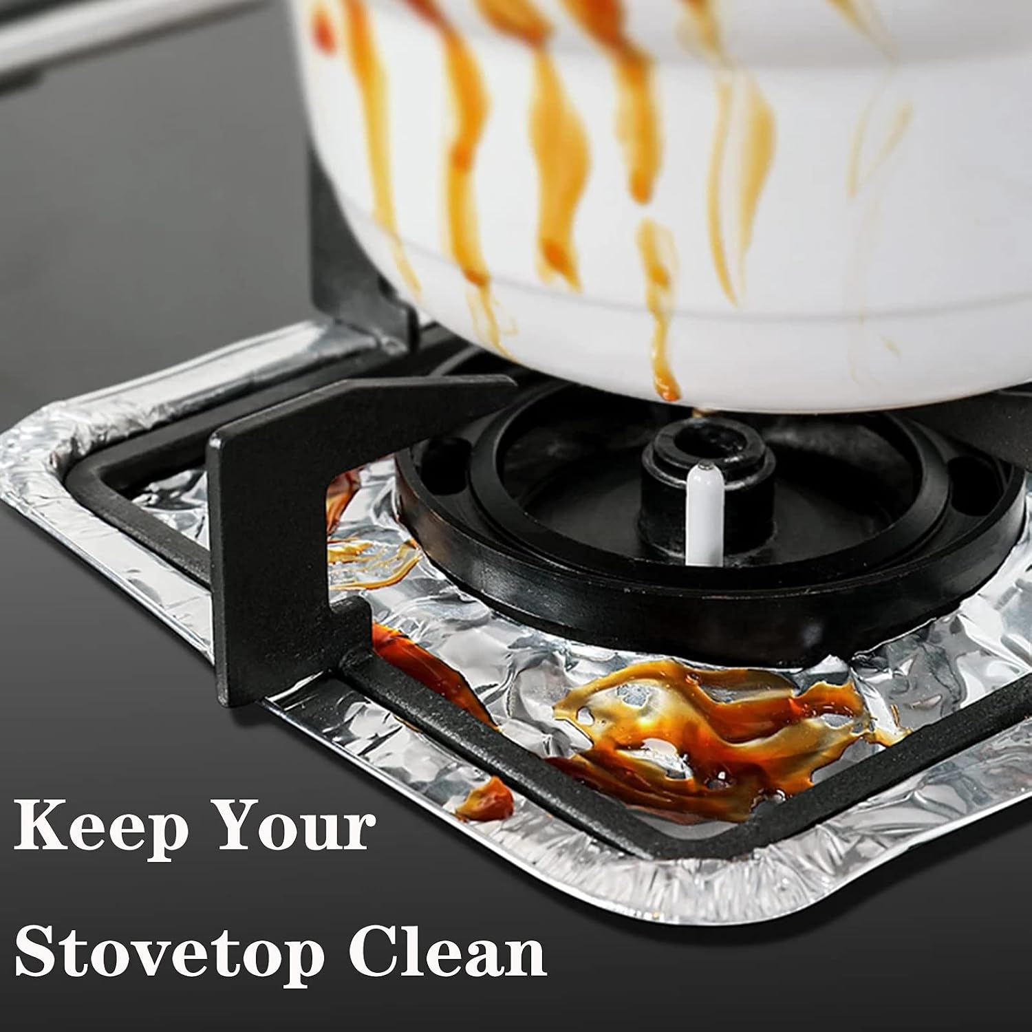 Gas Burner Liners (50 Pack) - 8.5" Disposable Square Foil Stove Burner Covers, Gas Range Protector Liners for Catching Oil & Spills, Easy Cleanup, Gas Burner (50 Pack)