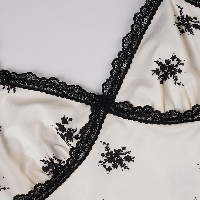 Women's Street Style Casual Boho Bohemian Floral Print Lace Patchwork Slim-Fit Summer Dress, Casual Chic Fitted Elegant Asymmetrical Strap Casual Vacation