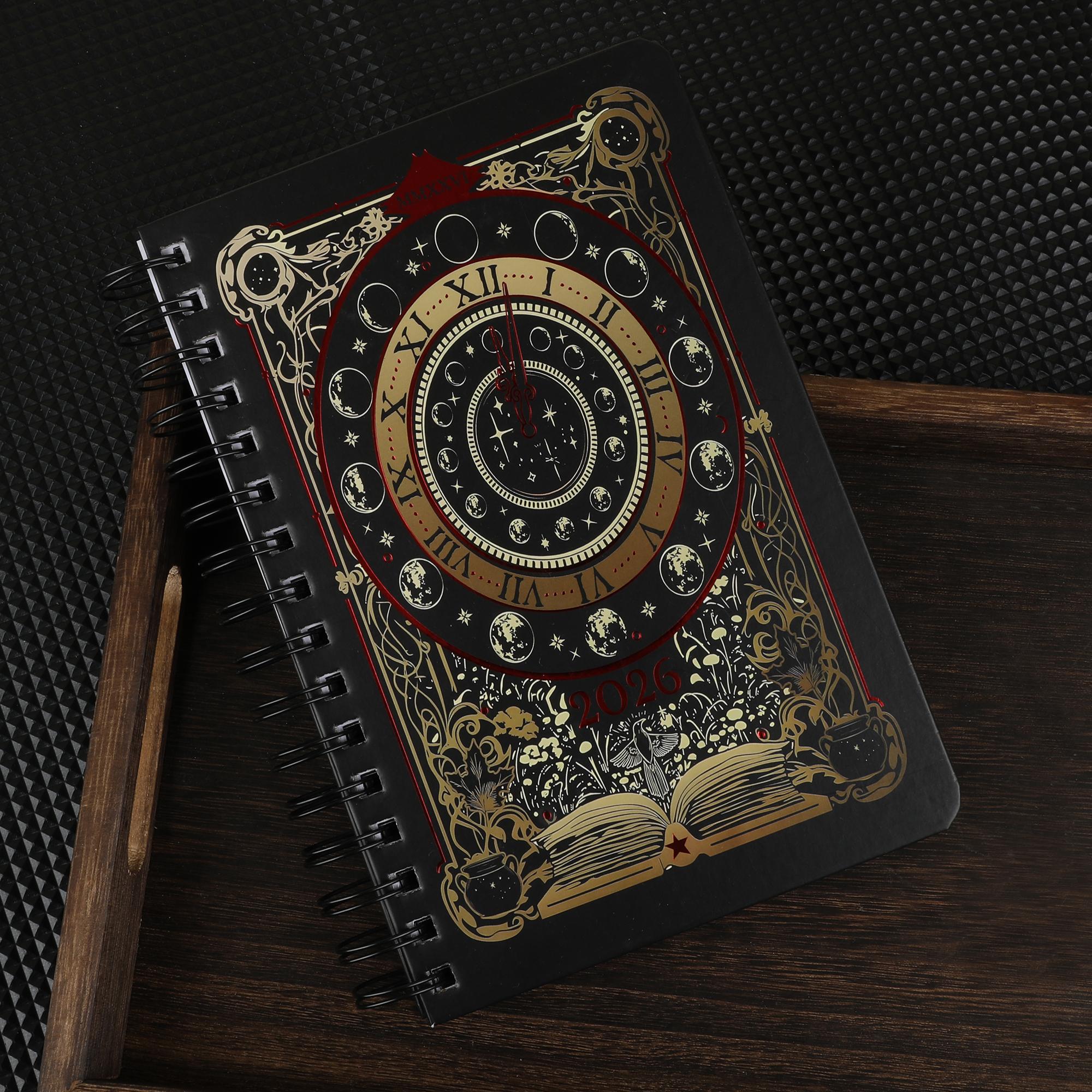 2026 Magic Clock Moon Phase Weekly Planner Notebook, Academic Planner, Gothic Vintage Journal, Mystery Enthusiast Daily Management Diary, Christmas Gift