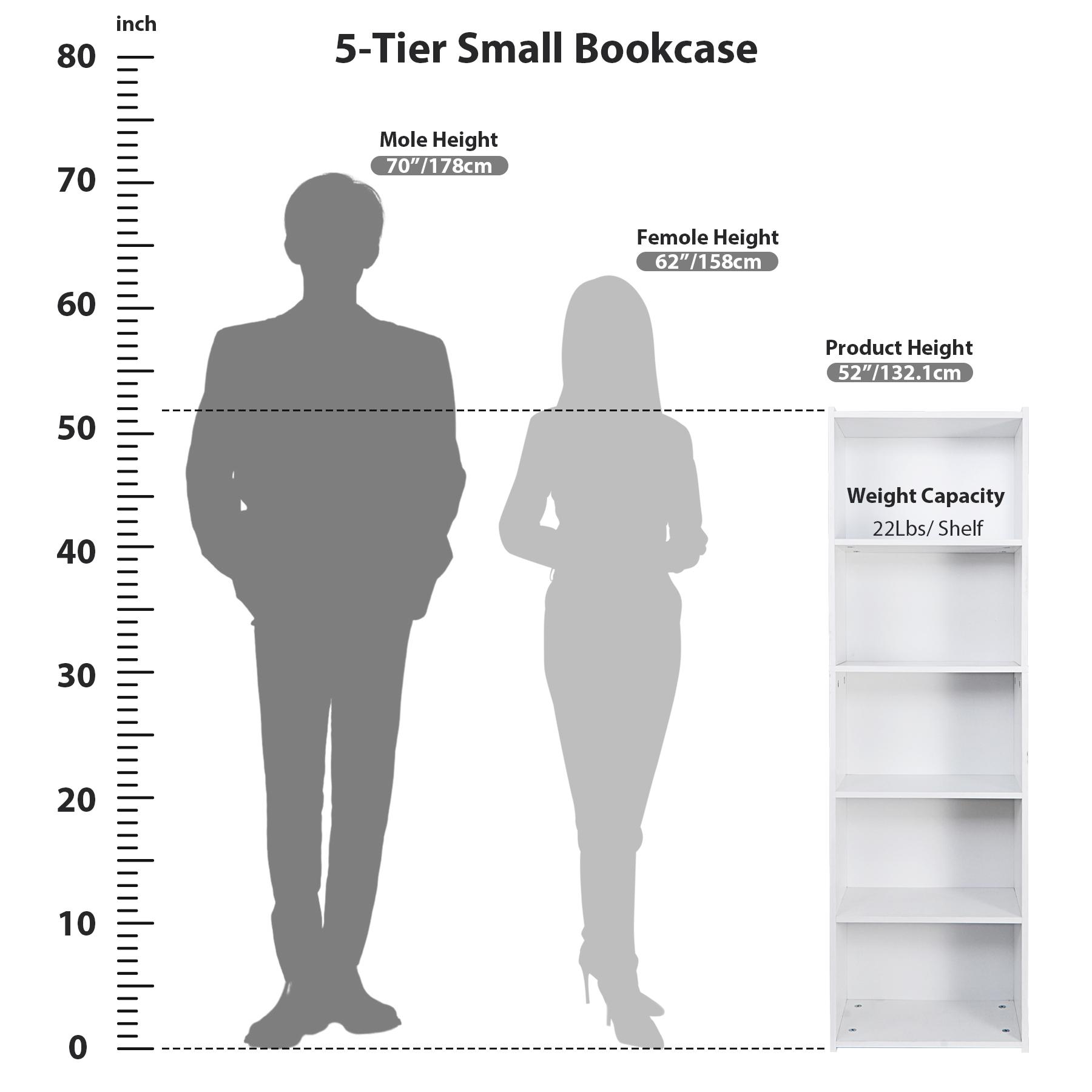 ZENSTYLE 5 Tier Small Bookcase Narrow Bookshelf Wood Cube Storage Shelf Small Display Stand for Living Room Bedroom