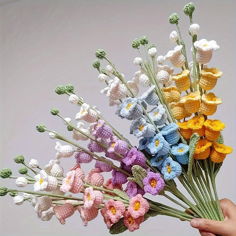 Handcrafted Crochet Flower Bouquet Set - Artificial Lilies, Carnations, Tulips & Forget-Me-Nots - Fabric Floral Arrangement for Christmas, Graduation, & All Seasons Decor - Tabletop Display