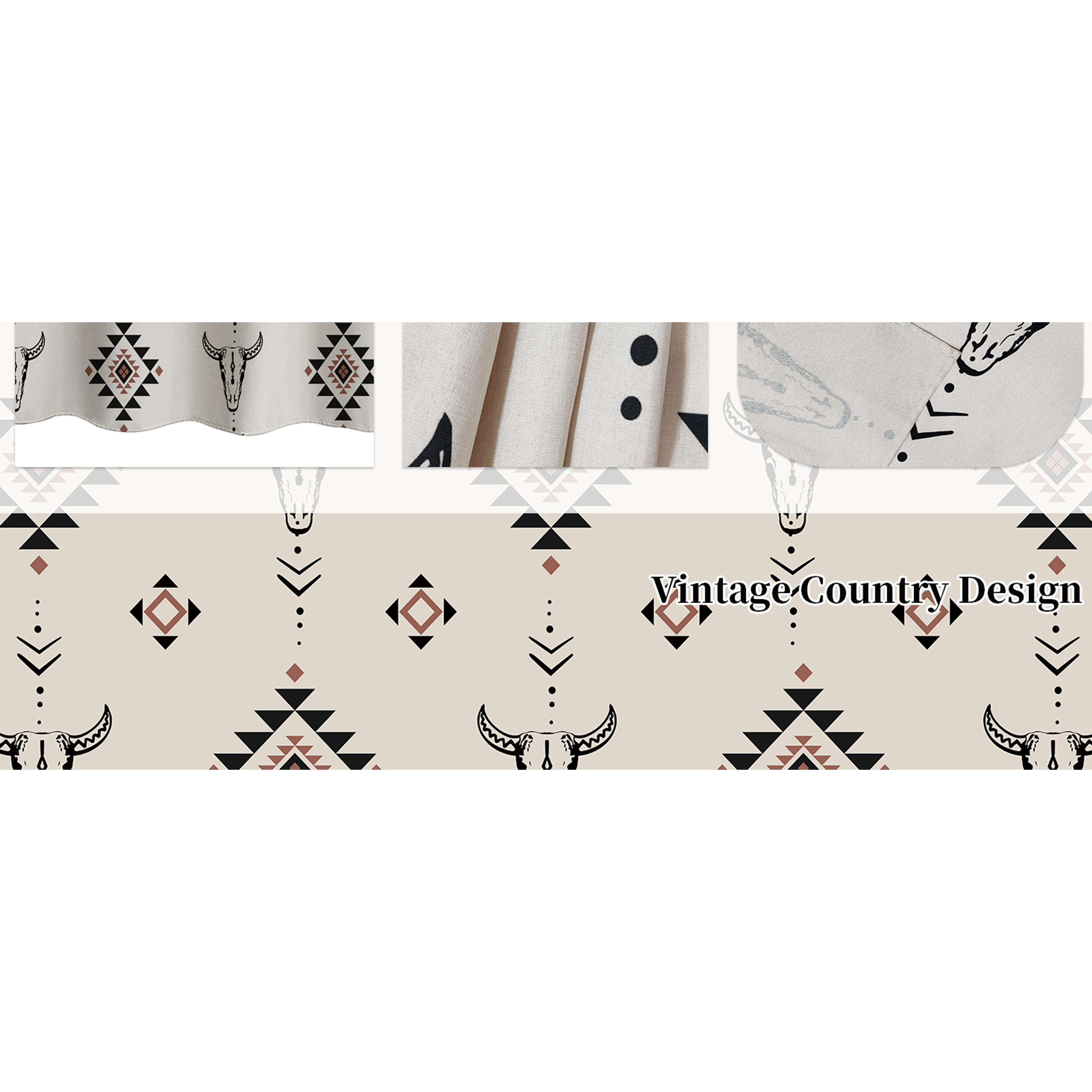 Western Aztec Linen Shower Curtain- Boho Farmhouse Fabric Shower Curtain Set, Ethnic Southwest Bull Skull Cow Shower Curtains for Bathroom, 72x72 Bath Curtain