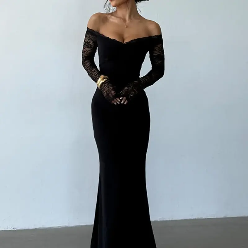One Shoulder Lace Trim Dress, Elegant Spaghetti Strap Design, Perfect for Party & Casual Wear, Stylish Women's Clothing