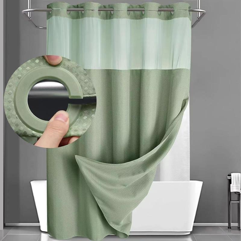 1pc No Hook Shower Curtain with Snap in Liner Set, Hotel Luxury Shower Curtains for Bathroom with See Through Top Window, Waterproof, Machine Washable 71W x 74H Shower Curtain Sets