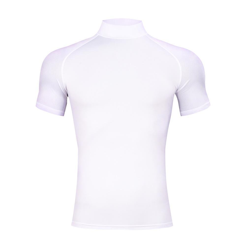 Mens Bodybuilding Sports Tight T-shirt Summer Compression Turtleneck Short Sleeve Gym Fitness Running Quick Dry Male Workout Top