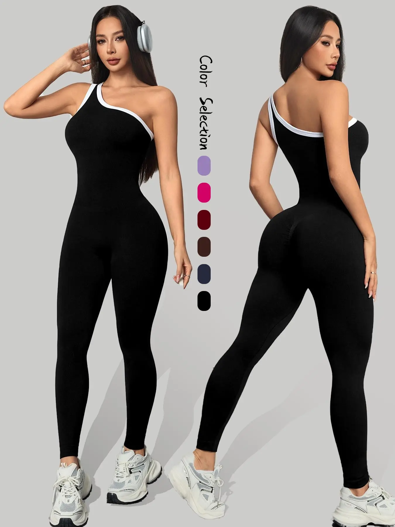 Women's Colorblock Sporty Jumpsuit, Activewear Jumpsuit, Yoga & Casual Wear, Above the Ankle Design, All Seasons Fashion, Athleisure Style, Comfortable One-Piece, Sports Jumpsuits