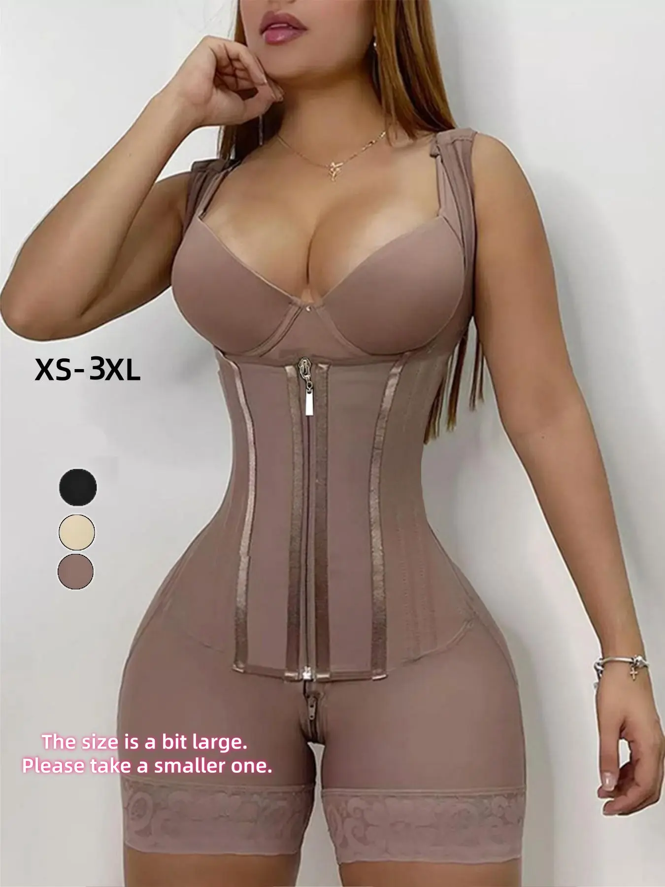 Women's Colombian Faja Shapewear Bodysuits, Hourglass Curvy Body Girdle Shaper, High‑Waist Seamless Compression Shapewear with Zipper & Anti‑Slip Feature, Basic Minimalist Firming Slimming Tummy Control Shaper