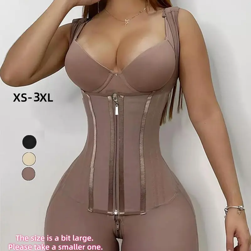Women's Colombian Faja Shapewear Bodysuits, Hourglass Curvy Body Girdle Shaper, High‑Waist Seamless Shaping Design with Zipper & Anti‑Slip Feature, Basic Minimalist Firming Slimming Tummy Control Shaper