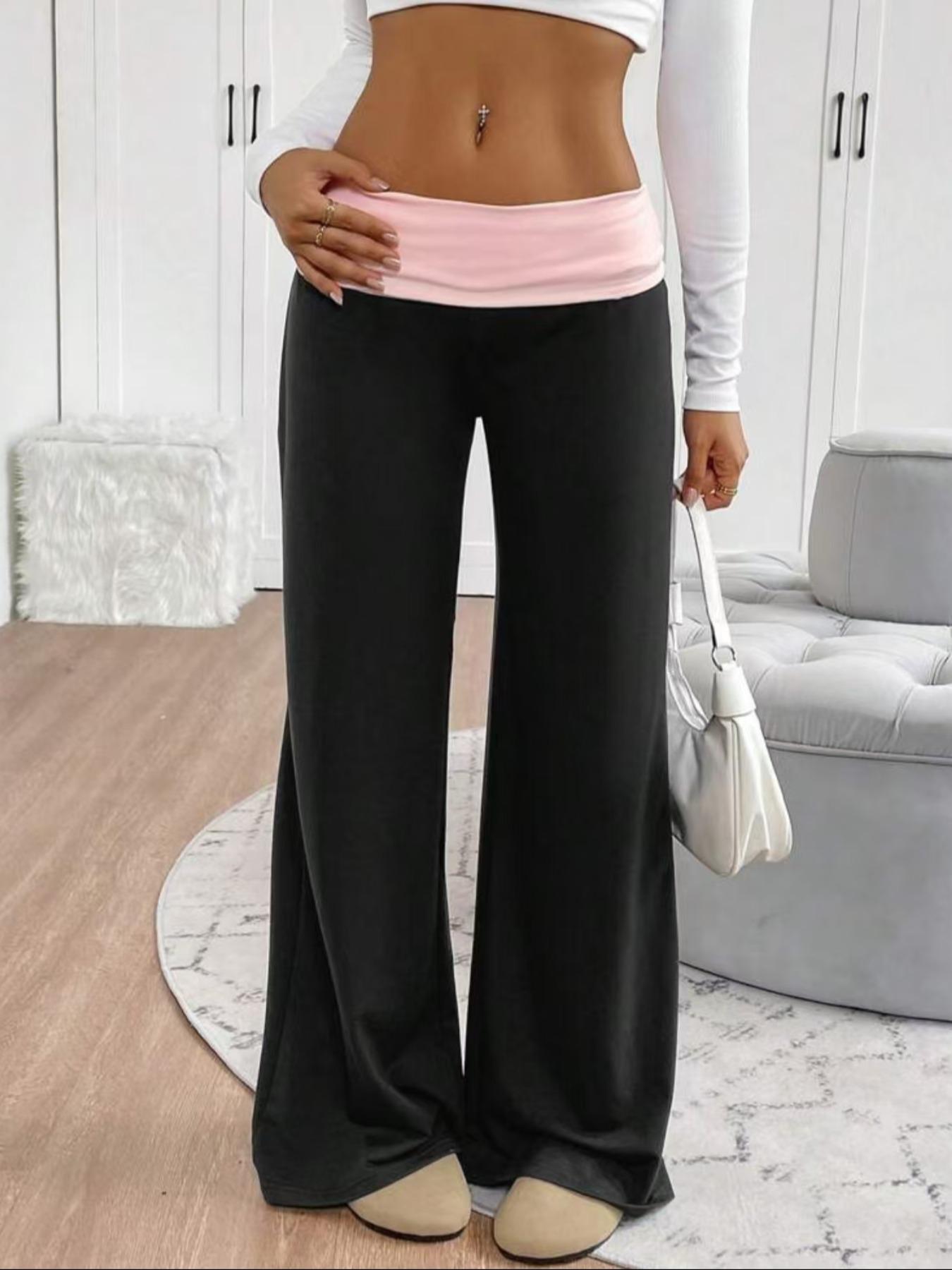 Women's Casual Spring Wide Leg Pants with Contrast Lapel Collar, Perfect for Graduation & Back-To-School, Teacher Creative Design