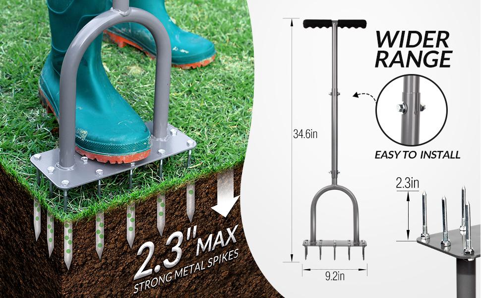 Walensee Lawn Aerator Spike, Metal Manual Dethatching Tool with 15 Iron Spikes, Pre-Assembled Grass Aerator for Yard and Garden, Revives Lawn Health, Patent Pending