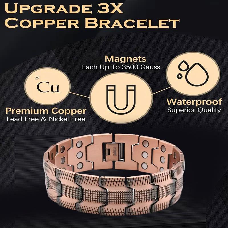 3x Men's Copper Bracelet Triple Super Magnet, Magnetic Bracelet with Adjustable Size Tool, Relieves Joint Pain and Improves Energy Circulation  Strong Magnetic Bracelet Men's Valentine's Day Father's Day Jewelry Gift