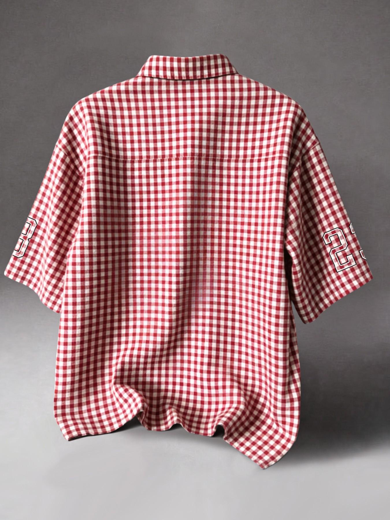 Vintage School Team Style Los Angeles Vertical Striped Baseball Shirt Men's T-Shirt, Streetwear Loose Fit Plaid Short Sleeve Top