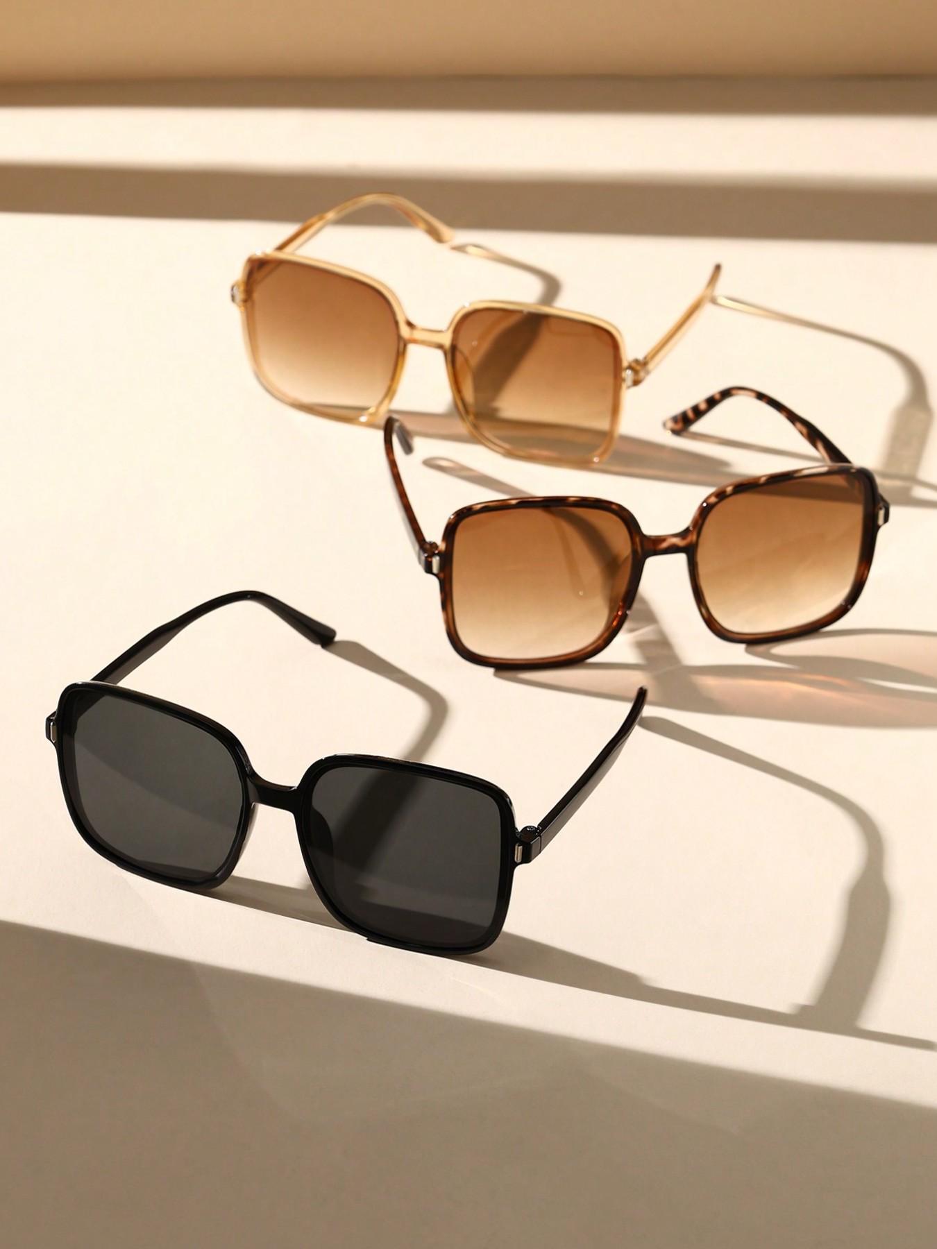 3 Pairs of Square Classic Elegant Women's Sunglasses, Perfect for Street Style, Date, Everyday Wear