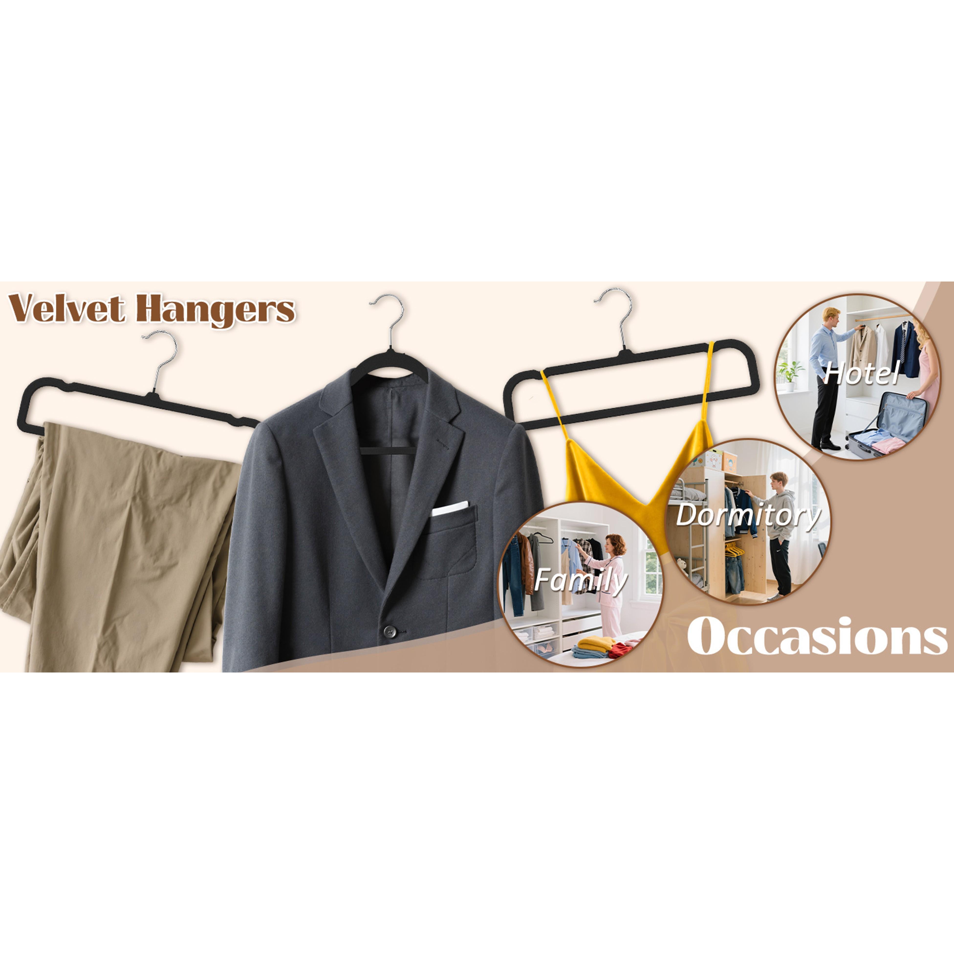 50 Pack Black Velvet Hangers Non Slip, Felt Pants Hangers Thin Space Saving Clothes Hanger Flocked Strong Durable Ganchos para Colgar Ropa with 360°Swivel Hook for Pants Jeans Shorts Skirts Tank Top