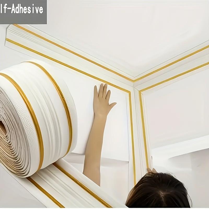 6 Rolls Self-adhesive Ceiling Cornice, Foam Wall Decorative Strip Stickers, Foldable Self-adhesive Waterproof Baseboard Wall Corner Waistline Stickers, Positive Anglection Strip, Decorative Molding