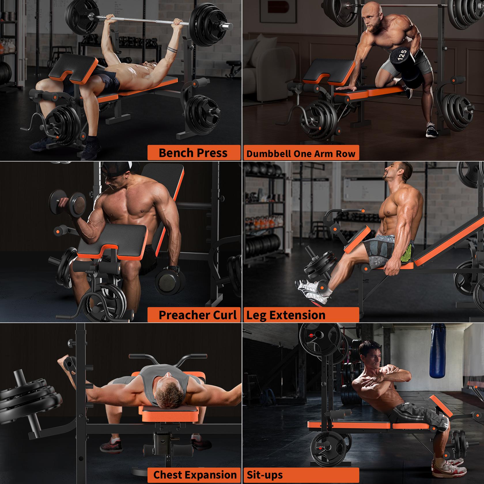 Bearbro 660lb 6-in-1 Adjustable Weight Bench with Multi-Purpose Workout Bench Set With Barbel Rack and Leg Developer for Home Gym Full Body Function Strength Training，Barbell Rack can support up to 990 pounds，dealsforyoudays