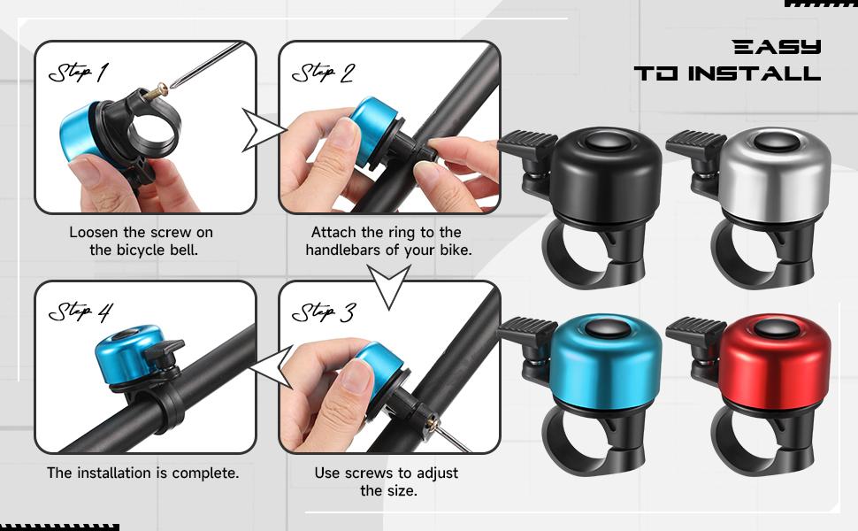 Bike Bell 4 Pack Aluminum Lightweight Mountain Road Bicycle Bell Transparent Loud Clear with Screwdriver for Adult Cyclists Bicycle Horn