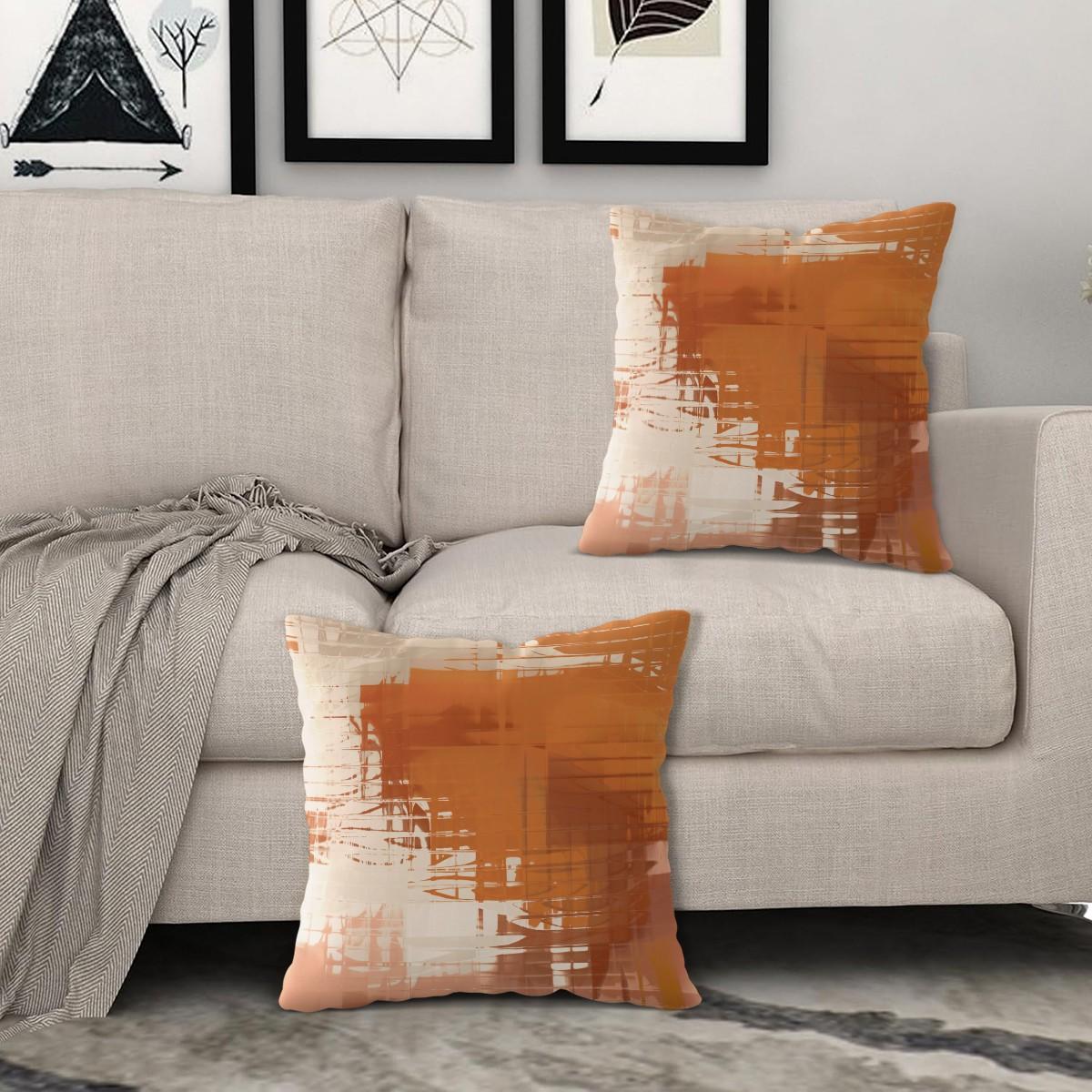 Orange Abstract Brush Stroke Throw Pillow, Modern Art Cushion, Boho Aesthetic Accent Pillow (Includes Pillow Core), Decorative Pillow for Bedroom, Sofa & Dorm
