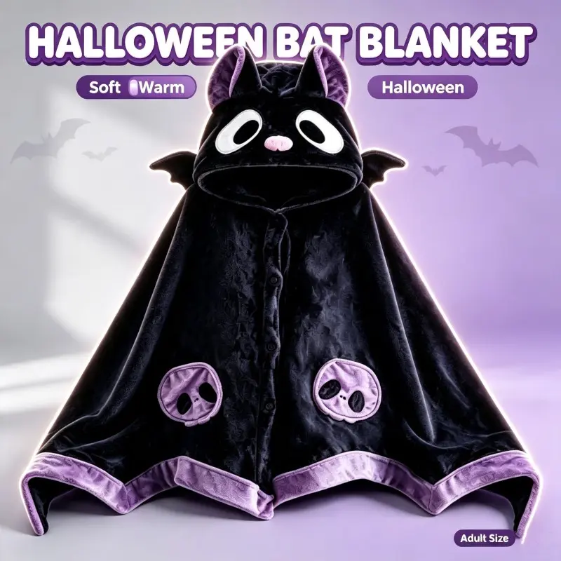 Unisex Wearable Blanket Bat Hooded Design Cape, Extra Large Plush Thickened Cape, One Size Fits All, Perfect Holiday Gift, Halloween Christmas Gift