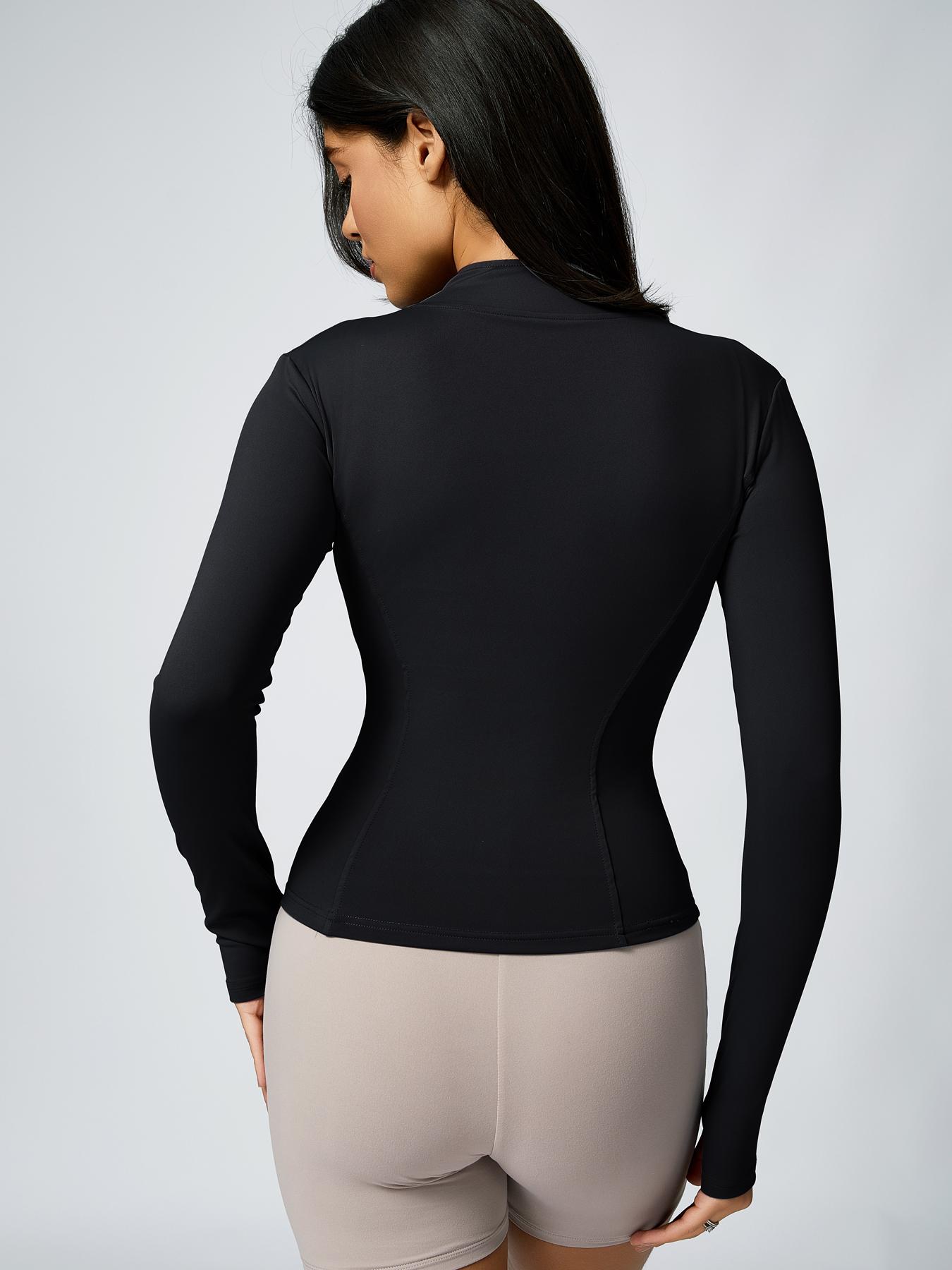 Women's Fashion Stand Collar Sport Jacket, Slim-Fit Long Sleeve Training Top, Thumb Hole Design, Breathable Gym Workout, Stylish Casual Sportswear