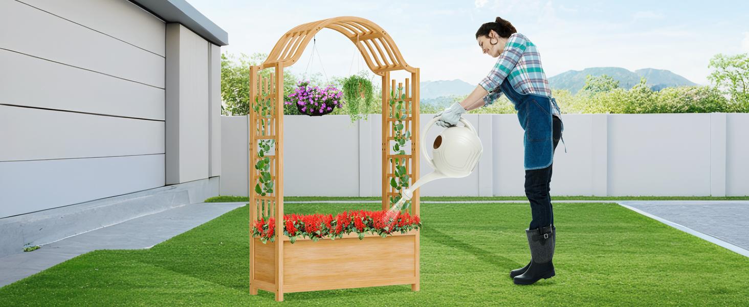 Lilypelle 63" Raised Garden Bed, Wooden Planter Box w/Hanging Roof & Drainage Holes, Indoor Outdoor Elevated Planter for Vine, Climbing Plants, Flower Lilypelle 63" Raised Garden Bed, Wooden Planter Box w/Hanging Roof & Drainage Holes, Indoor Outdoor Elevated Planter for Vine, Climbing Plants, Flower