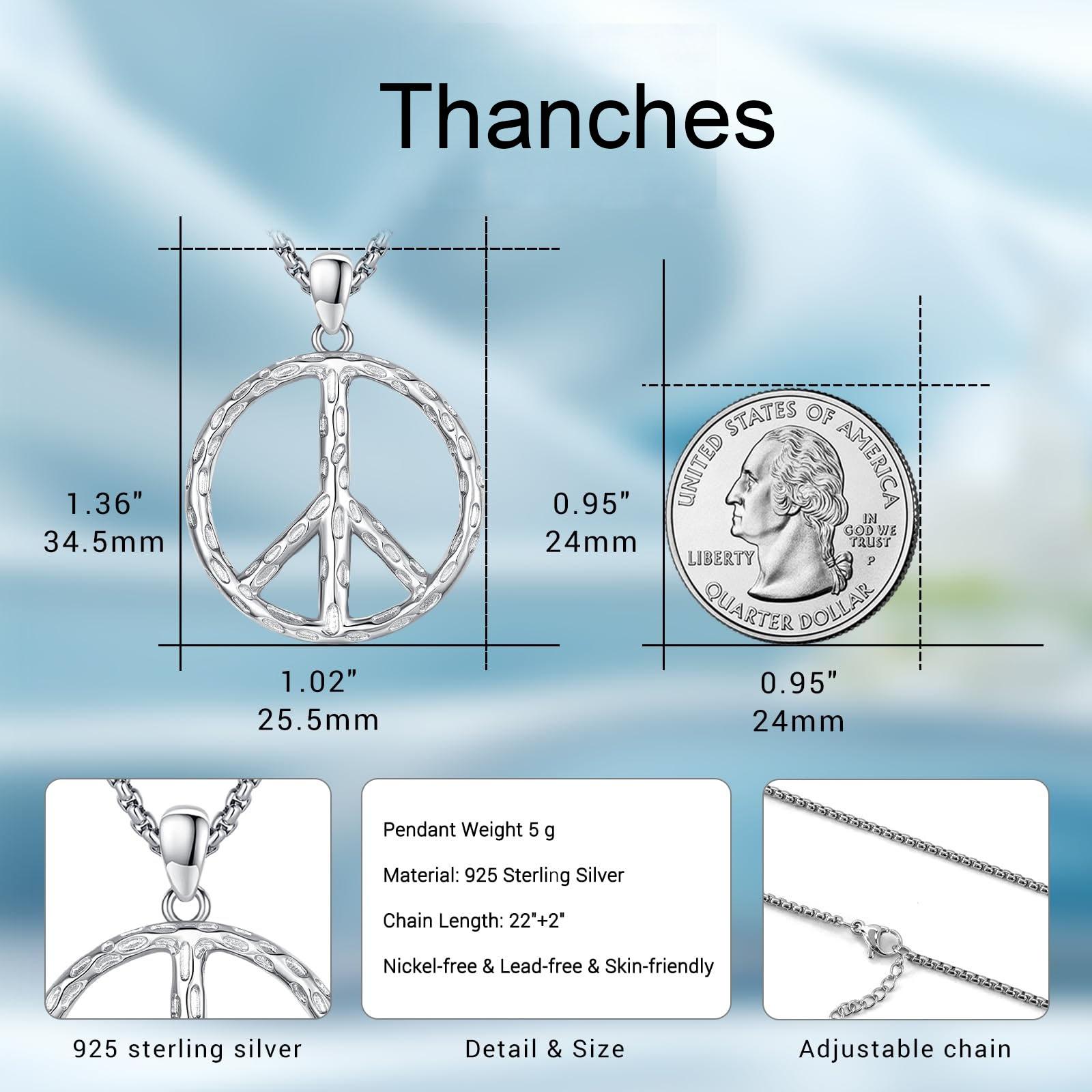 Thanches 925 Sterling Silver Peace Sign Necklace for Men Women Hippie Peace Pendant Jewelry, Perfect for Parties, Birthdays, Graduations Unleash