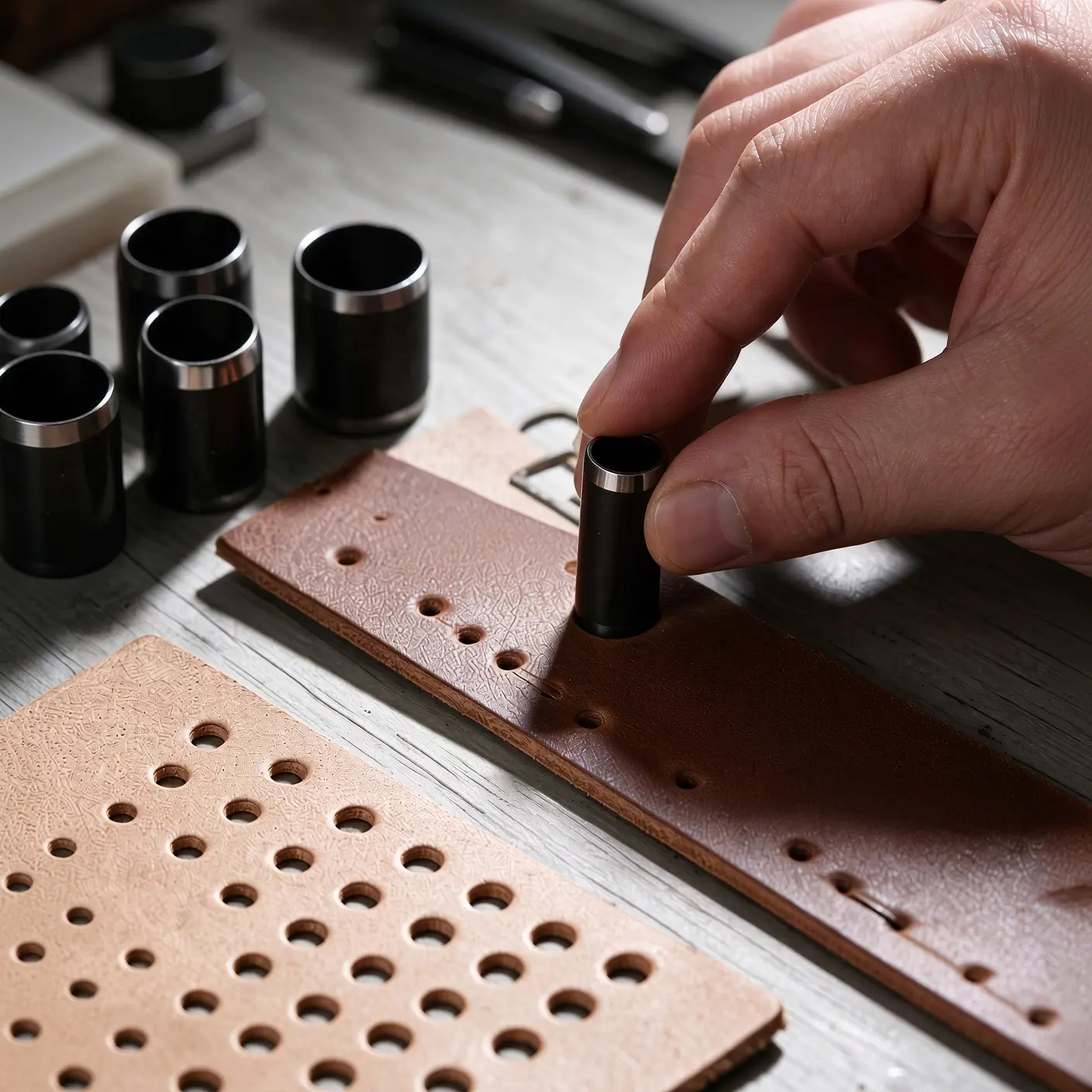 Round Hollow Punch Tool, Leather Hole Punch Die,0.04" - 0.59" Belt & Watch Strap Hole Puncher, Circular Punch Cutter for Leather Bags, DIY Leathercraft Hand Tool