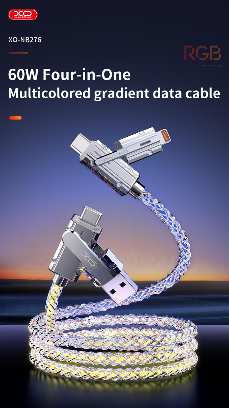 [Buy 1 get 1 free]Four-in-One 100W Colorful lights Data Cable,Supports fast charging and data transmission,Free switching four interfaces,Type-C to Type-C,USB-A to micro/type-C/lightning, type C to lighting