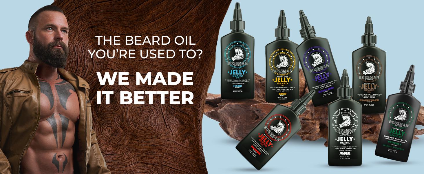 Bossman Jelly Beard Oil for Men (4 oz, Magic Scent) – Softens, Moisturizes & Conditions with Natural Ingredients