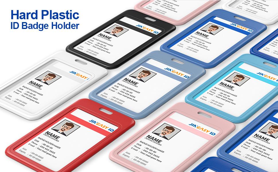 ID 2 Pack Hard Plastic ID Badge Holder Vertical Card Holder for Work Key Cards, Heavy Duty, Black