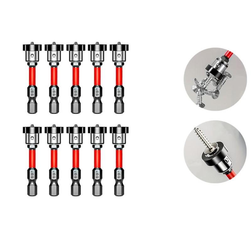 10Pcs PH2 Magnetic Positioning Screwdriver Bits Set, 50mm 1/4" Hex Shank Drywall Dimpler Bits, Heavy Duty Depth Stop Screwing Tools for Wood Decking & Flooring