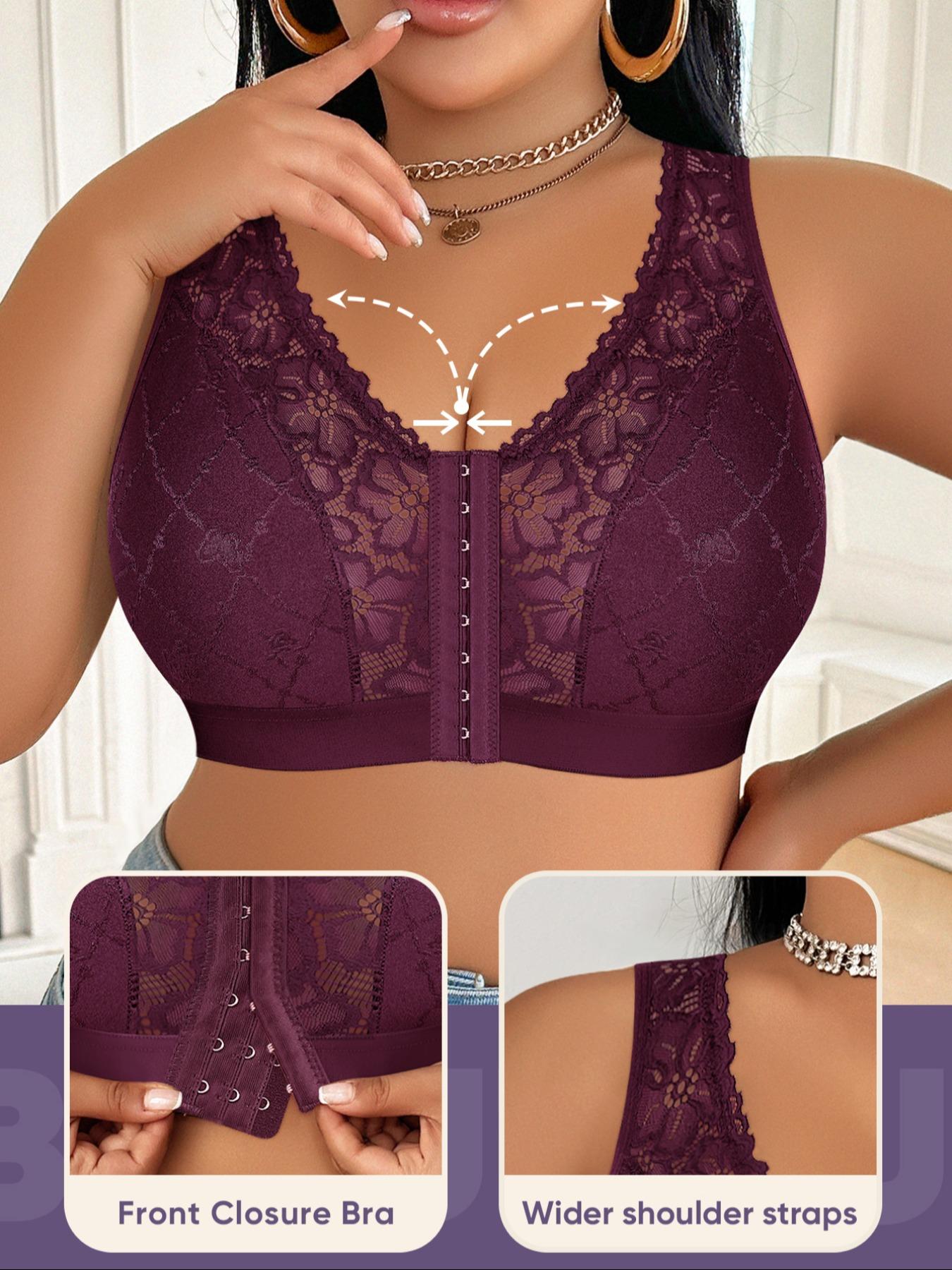 Plus Size Women's Wireless Bra Set, Full Coverage Soft Fabric, Medium Support, Casual Plain Design, Unlined, All Seasons, Supportive Bra