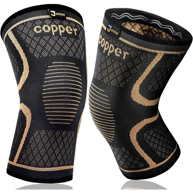 Unisex Copper Infused Spandex Knee Braces (2 Pack, Large) - 3D Compression Technology, Adjustable Fit, Joint Relief Solutions, Greater Support for Arthritis, Fitness, Climbing, Sports Recovery