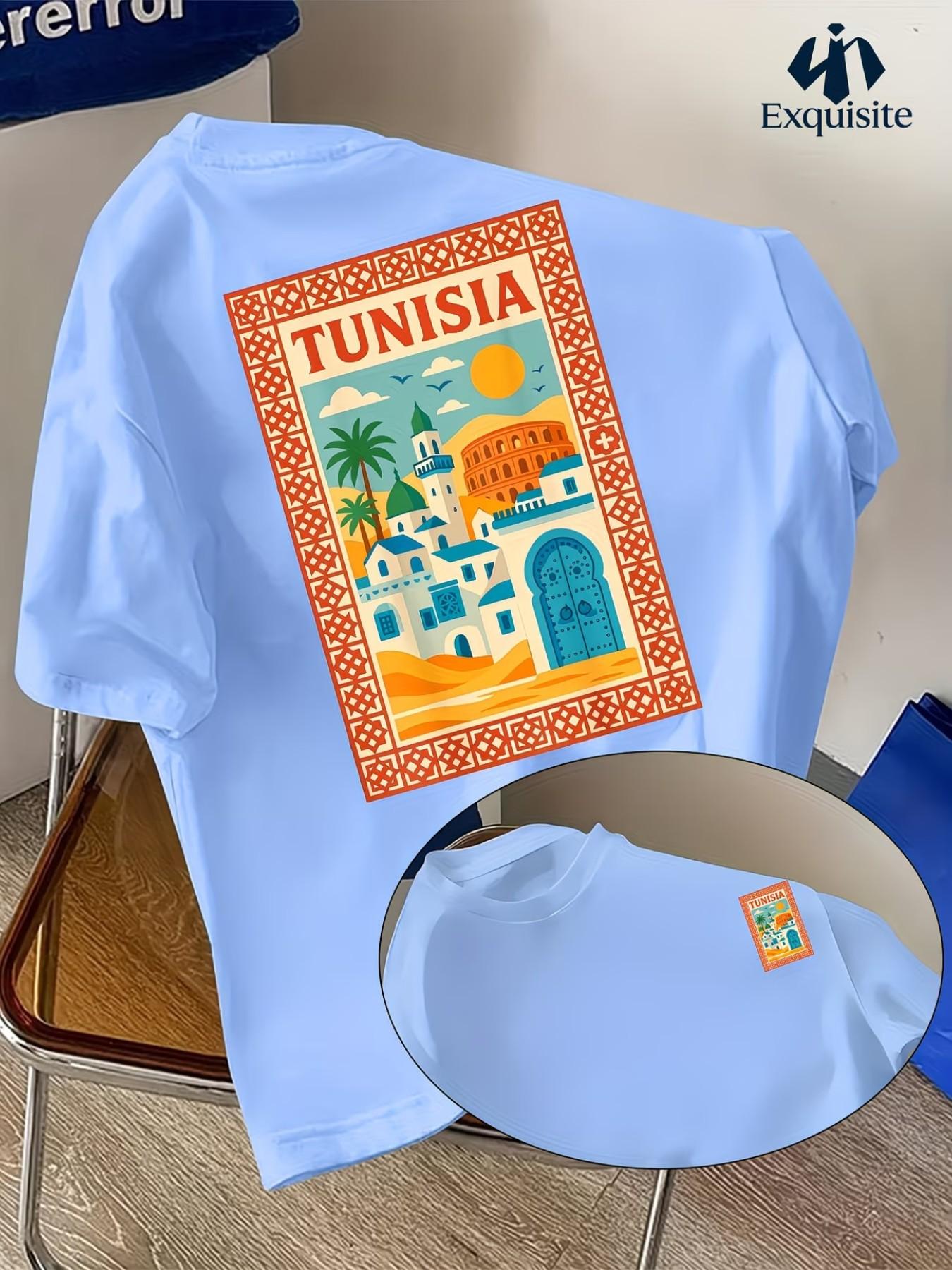 Men's Tunisia Style T-Shirt, Graphic Animal Print, Lightweight Polyester, Summer Travel Beach Top, Casual Streetwear, Easy Care Fashion Tee