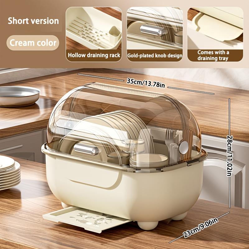 1 Piece Covered Drawer-Style Dish Rack with Water Draining Base. Multifunctional Dustproof Tableware Storage Cabinet, no standing water. Works on countertops and inside cabinets, perfect for kitchen bowl and plate storage.