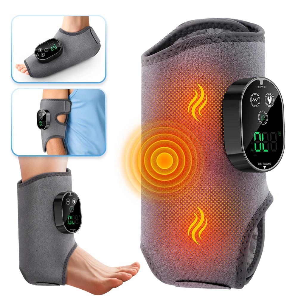 Electric Three-In-One Ankle Calf Foot Vibration Heating Massager, 6-Level Heat Therapy, Wrist Ankle Support, Leg Hand Foot Relaxation, Usb Rechargeable Massagers