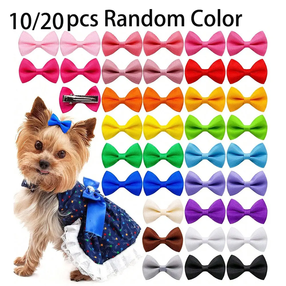10/20pcs Random Color Cute Bow Hair Clips for Pets, Dog, Puppy and Cat, Kitty Hairstyle Decorations, Polyester Material, No Ca Prop 65 Warning, Clothing