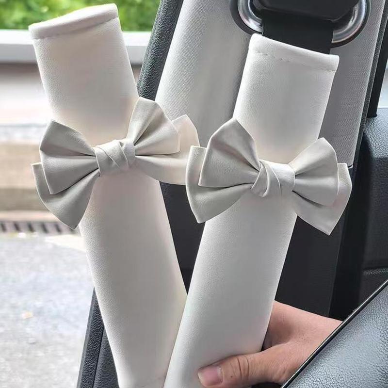 Cute Bowknot Design Car Seat Belt Cover, Car Seat Belt Shoulder Pad, Car Interior Decoration Accessories for Women & Girls, Car Interior Kit, Car Interior Set, Girly Car Accessories