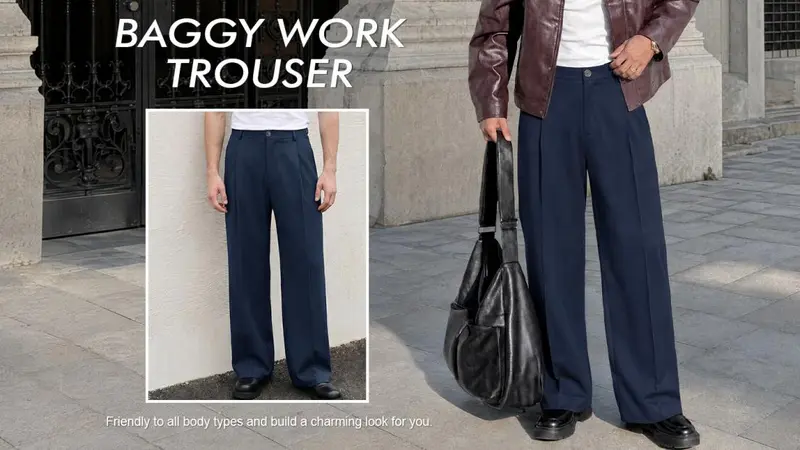 Runcati Mens Baggy Dress Pants Casual Pleated Wide Leg Lightweight Trousers | Loose Fit Old Money Pants, Work Business Relaxed Fit Slacks, Two Side Pockets, 30"/32" Suit Pants, Stretchable Elastic Waist
