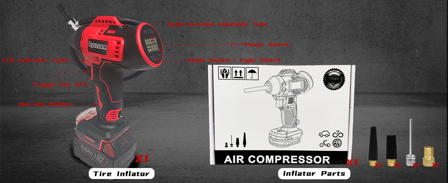 Cordless Tire Inflator Air Compressor Compatible with Milwaukee 18V Battery, 160PSI Portable Handheld Air Pump with Digital Pressure Gauge for Motorcycles Cars Bike Sport Ball Auto (NO Battery)